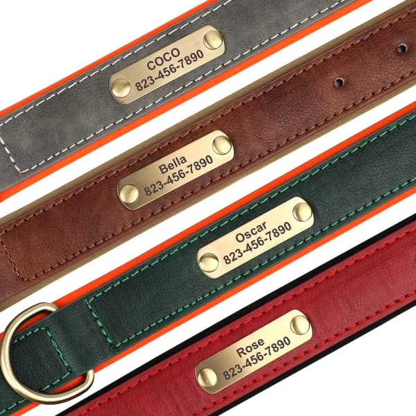 S0e590cc8aa264acaa3f1efb7c15c12b33.webp Coleira Personalizada para Cães em Couro PU com Gravação Grátis – Coleira com Placa de Identificação (Nome e Telefone) para Cães de Pequeno, Médio e Grande Porte