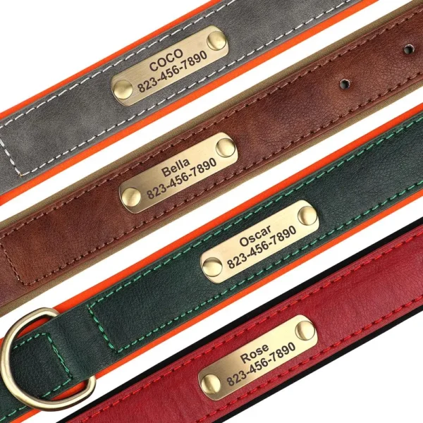 S3e3992dd3fc54c9eb2de8984a35a2075o.webp Coleira Personalizada para Cães em Couro PU com Gravação Grátis – Coleira com Placa de Identificação (Nome e Telefone) para Cães de Pequeno, Médio e Grande Porte