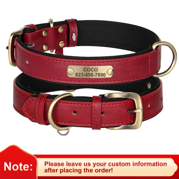 S52ed09a79aa44354b76550dd2f862b72Z.webp Coleira Personalizada para Cães em Couro PU com Gravação Grátis – Coleira com Placa de Identificação (Nome e Telefone) para Cães de Pequeno, Médio e Grande Porte