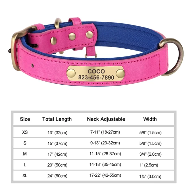 S7e72781c9ad94e1b8786029c897fcc2c5.webp Coleira Personalizada para Cães em Couro PU com Gravação Grátis – Coleira com Placa de Identificação (Nome e Telefone) para Cães de Pequeno, Médio e Grande Porte