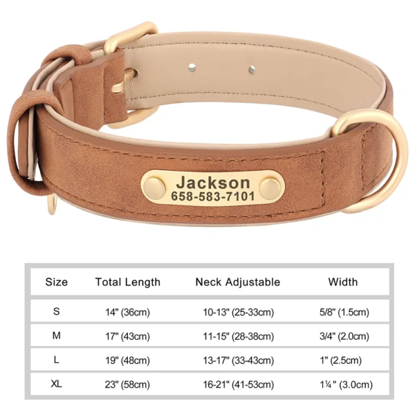 S8a24383b25084a6a85685dd8e500c5a7D.webp Coleira Personalizada para Cães em Couro PU com Gravação Grátis – Coleira com Placa de Identificação (Nome e Telefone) para Cães de Pequeno, Médio e Grande Porte