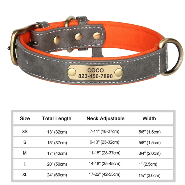 S9671ebe76cf94e889a2b1c1275e32655e.webp Coleira Personalizada para Cães em Couro PU com Gravação Grátis – Coleira com Placa de Identificação (Nome e Telefone) para Cães de Pequeno, Médio e Grande Porte