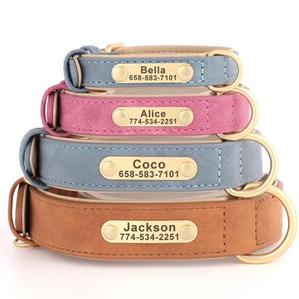 Sab8b9740a57b4dd1afee329ba8e00d65o.webp Coleira Personalizada para Cães em Couro PU com Gravação Grátis – Coleira com Placa de Identificação (Nome e Telefone) para Cães de Pequeno, Médio e Grande Porte