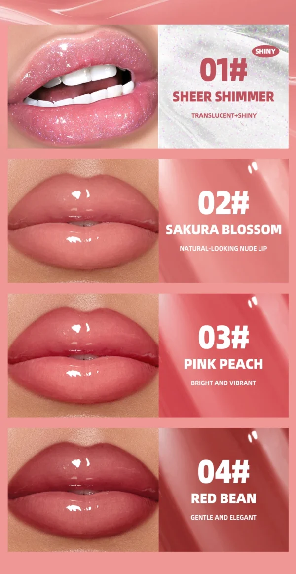 Sc4611cc6c1d4468fbcc9c45c6b444fc52.webp Gloss Labial Pérola Espelhado Batom Hidratante de Longa Duração Brilho Glitter Lip Glaze Não Gruda Jelly Pout Lip Tint Maquiagem QIBEST