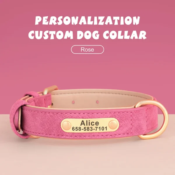 Sf1fe9c6dcb5e4ed6ae947652b9889f9cJ.webp Coleira Personalizada para Cães em Couro PU com Gravação Grátis – Coleira com Placa de Identificação (Nome e Telefone) para Cães de Pequeno, Médio e Grande Porte